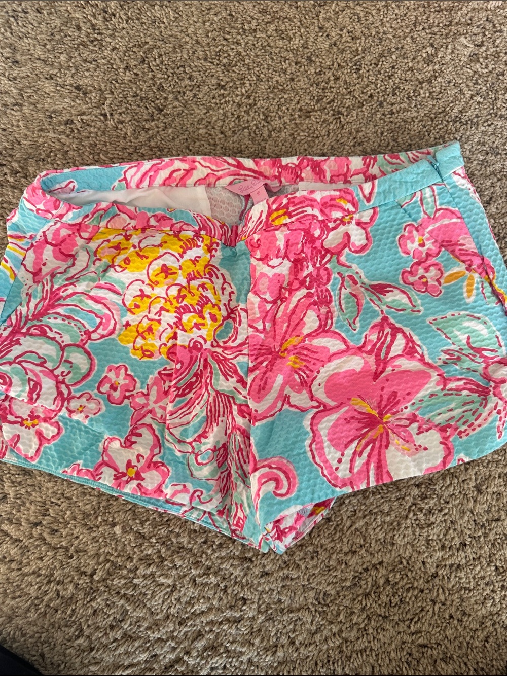 Lilly Pulitzer Floral Aqua, Pink & Yellow Quilted Shorts